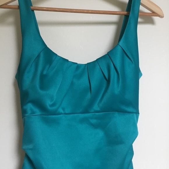 $140 Suzi Chin for Maggy Boutique teal cocktail dress with ruching. Sz 8 or 10 - Picture 5 of 12